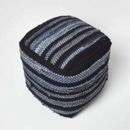 Rackhams Texas Denim Woven Striped Bean Filled Pouffe - 60 x 60 x 30 cm - thumbnail 4