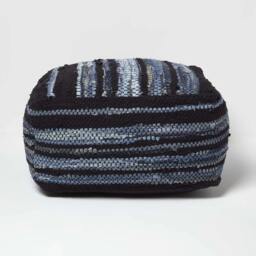 Rackhams Texas Denim Woven Striped Bean Filled Pouffe - 60 x 60 x 30 cm