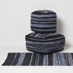 Rackhams Texas Denim Woven Striped Bean Filled Pouffe - 60 x 60 x 30 cm - thumbnail 6