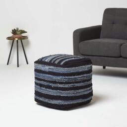 Rackhams Texas Denim Woven Striped Bean Filled Pouffe - 60 x 60 x 30 cm - thumbnail 3