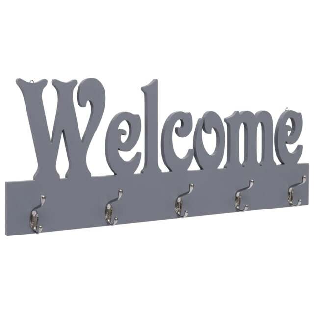 Rackhams Wall Mounted Coat Rack WELCOME Grey 74x29.5 cm