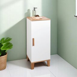 Rackhams Amalfi Matt White & Bamboo Single Floor Bathroom Cabinet - thumbnail 1