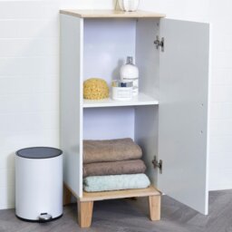 Rackhams Amalfi Matt White & Bamboo Single Floor Bathroom Cabinet - thumbnail 2