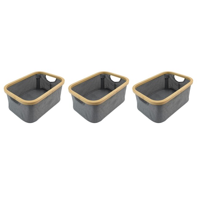 Rackhams Bambanio Foldable Bamboo Storage Basket, 26L, Set of 3 - Grey - image 1