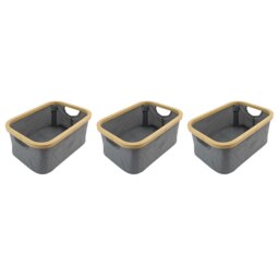 Rackhams Bambanio Foldable Bamboo Storage Basket, 26L, Set of 3 - Grey