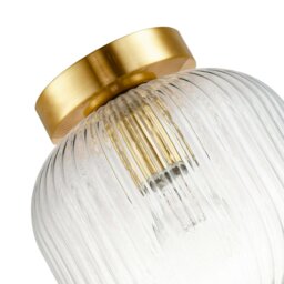Rackhams Contemporary Satin Gold Ceiling Light with Clear Ribbed Glass Shade - thumbnail 3