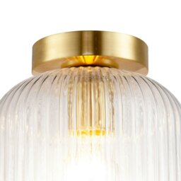 Rackhams Contemporary Satin Gold Ceiling Light with Clear Ribbed Glass Shade - thumbnail 4