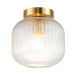 Rackhams Contemporary Satin Gold Ceiling Light with Clear Ribbed Glass Shade - thumbnail 2