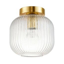 Rackhams Contemporary Satin Gold Ceiling Light with Clear Ribbed Glass Shade