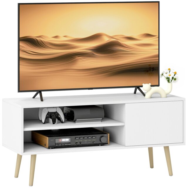 Rackhams TV Unit Cabinet for TVs up to 55Inches with Cupboard Shelves, White - Brown - Wood grain - 1 - image 1