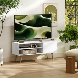 Rackhams TV Unit Cabinet for TVs up to 55Inches with Cupboard Shelves, White - Brown - Wood grain - 1 - thumbnail 2