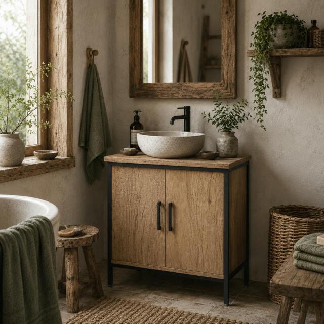Rackhams Mosu Under Sink Bathroom Vanity Cabinet With Double Doors And Adjustable Shelving Oak Finish - image 1