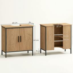 Rackhams Mosu Under Sink Bathroom Vanity Cabinet With Double Doors And Adjustable Shelving Oak Finish - thumbnail 4