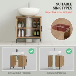 Rackhams Mosu Under Sink Bathroom Vanity Cabinet With Double Doors And Adjustable Shelving Oak Finish - thumbnail 5
