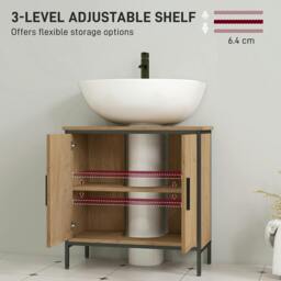 Rackhams Mosu Under Sink Bathroom Vanity Cabinet With Double Doors And Adjustable Shelving Oak Finish - thumbnail 6