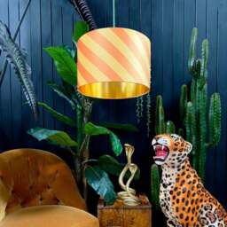 "Rackhams Marmalade Helter Skelter Velvet Lampshades With Gold Foil Lining - 35cm diameter x 20cm height / 14"" x 8""" - thumbnail 2