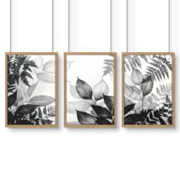 Rackhams Botanical Wall Art - Set of 3 Botanical Wall art Prints - A4 8.27 x 11.69 in / 21 x 29.7 cm - Satin Photo paper 280 gsm - Oak Frame - thumbnail 1