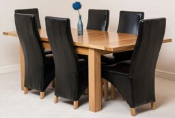 Rackhams Seattle Oak Extending Dining Table with Lola Leather Chairs - 6 chairs - Ivory - thumbnail 2