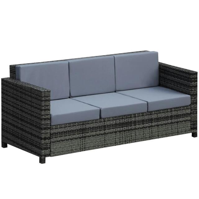 Rackhams 3 Seater All Weather Outdoor Sofa, Garden Rattan Sofa with Cushions and Mental Frame, Grey - image 1