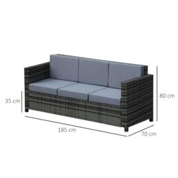 Rackhams 3 Seater All Weather Outdoor Sofa, Garden Rattan Sofa with Cushions and Mental Frame, Grey - thumbnail 2