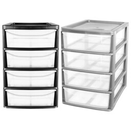 Rackhams A4 Desktop Plastic Storage Drawers Table Top Organiser 4 Pull Out Drawers - Black - thumbnail 2
