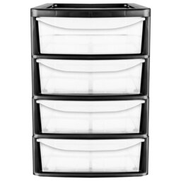 Rackhams A4 Desktop Plastic Storage Drawers Table Top Organiser 4 Pull Out Drawers - Black - thumbnail 3