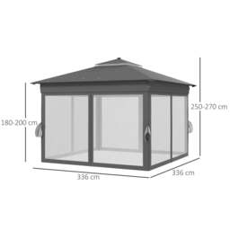Rackhams 3.36 x 3.36m Pop Up Gazebo Party Tent with Solar-Powered LED Lights, Adjustable Event Shelter with Netting, Grey - thumbnail 4