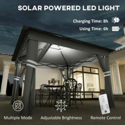 Rackhams 3.36 x 3.36m Pop Up Gazebo Party Tent with Solar-Powered LED Lights, Adjustable Event Shelter with Netting, Grey - thumbnail 5
