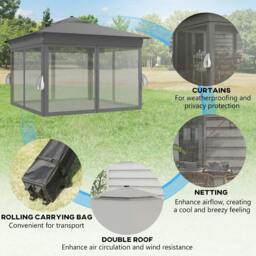 Rackhams 3.36 x 3.36m Pop Up Gazebo Party Tent with Solar-Powered LED Lights, Adjustable Event Shelter with Netting, Grey - thumbnail 6