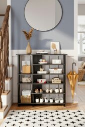Rackhams 6-Layer Open-Style Wood Shoe Rack - Black - thumbnail 2
