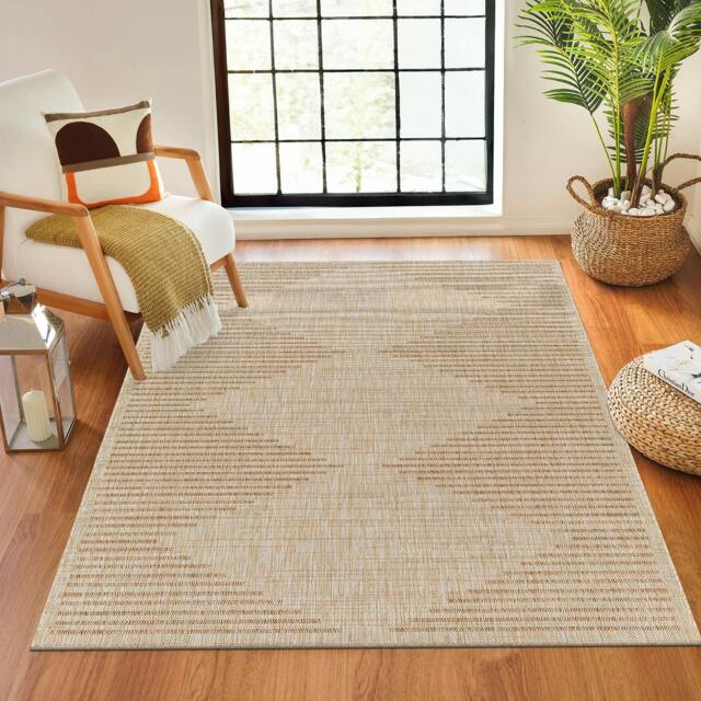 Rackhams Tuareg-Global Tan Ivory Beige Graphic In- & Outdoor Jute-Look Rug - 200 x 275 cm - image 1