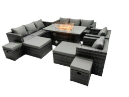 Rackhams 12 Seater Rattan Garden Furniture set with Fire Pit Dining Table, 2 Sofas, 2 Chairs, 4 Footstools - Dark Grey - thumbnail 3
