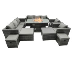 Rackhams 12 Seater Rattan Garden Furniture set with Fire Pit Dining Table, 2 Sofas, 2 Chairs, 4 Footstools - Dark Grey - thumbnail 2