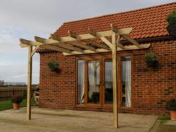 Rackhams Wall Mounted Wooden Pergola Kit - Chamfered Design - Natural (Light Green) - 4.8m x 4.8m - thumbnail 6
