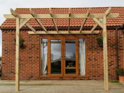 Rackhams Wall Mounted Wooden Pergola Kit - Chamfered Design - Natural (Light Green) - 4.8m x 4.8m - thumbnail 3
