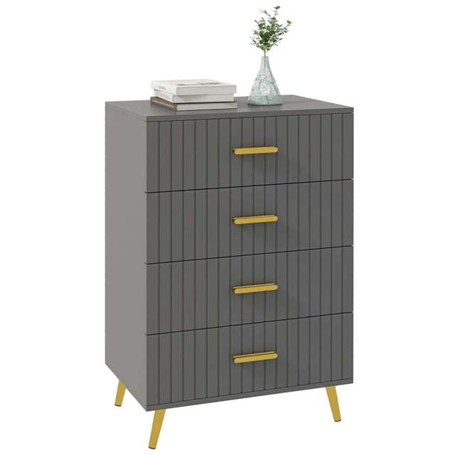 Rackhams Four Drawer Embossed Line Dresser - Grey/Gold Tone - image 1