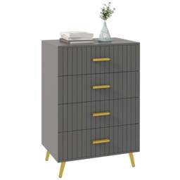 Rackhams Four Drawer Embossed Line Dresser - Grey/Gold Tone - thumbnail 1