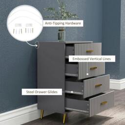 Rackhams Four Drawer Embossed Line Dresser - Grey/Gold Tone - thumbnail 6