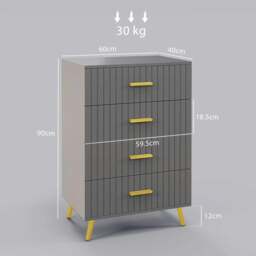 Rackhams Four Drawer Embossed Line Dresser - Grey/Gold Tone - thumbnail 3