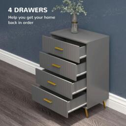Rackhams Four Drawer Embossed Line Dresser - Grey/Gold Tone - thumbnail 4