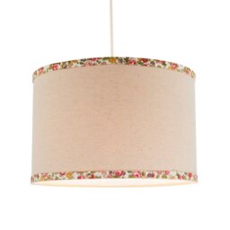 Rackhams Natural Oatmeal Linen Circular Lamp Shade with Colourful Floral Trims - thumbnail 2