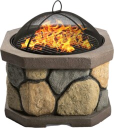 Rackhams Fireology BOGOTA Bold Garden and Patio Multi-function Heater, Fire Pit, Brazier and Barbecue with Eco-Stone Rock Finish and Cover - thumbnail 1