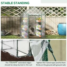 Rackhams Walk in Greenhouse with 3-Tier 8 Shelves, Green House with Hemmed Cover, Roll-up Zipped Door, Steel Frame, 143 x 143 x 195cm - transparent - thumbnail 5