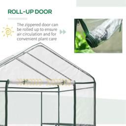 Rackhams Walk in Greenhouse with 3-Tier 8 Shelves, Green House with Hemmed Cover, Roll-up Zipped Door, Steel Frame, 143 x 143 x 195cm - transparent - thumbnail 6
