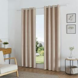 Rackhams Temple Velvet Ring Top Blackout Curtains - Beige - 168cm width x 229cm drop - thumbnail 1
