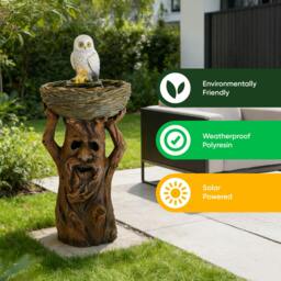 Rackhams Solar Bird Bath – Owl Bird Bath Fountain with LED Lights & Battery Backup - thumbnail 4