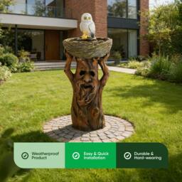 Rackhams Solar Bird Bath – Owl Bird Bath Fountain with LED Lights & Battery Backup - thumbnail 3