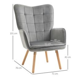 Rackhams Modern Accent Chair, Upholstered Tufted Wingback Armchair with Seat Padding, Velvet Leisure Lounge Bedroom Chair with Wood Legs, Grey - thumbnail 3