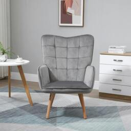 Rackhams Modern Accent Chair, Upholstered Tufted Wingback Armchair with Seat Padding, Velvet Leisure Lounge Bedroom Chair with Wood Legs, Grey - thumbnail 6