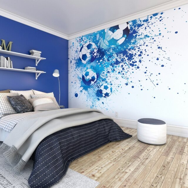 Rackhams Football Splash Wall Mural - Blue - Large - W350cm x H280cm - image 1